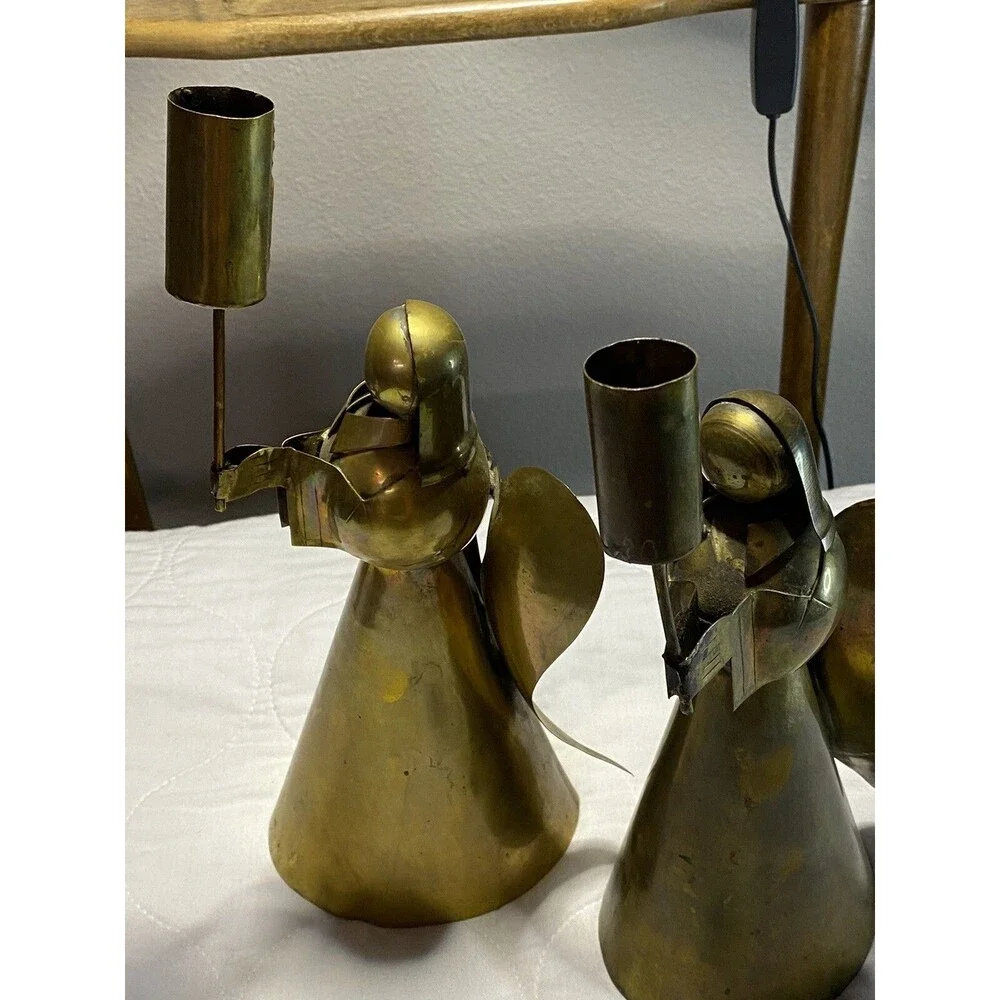 Brass Angel Candle Holders Jaipur? India Brutalist Style - 2 Qty. Heavy Brass